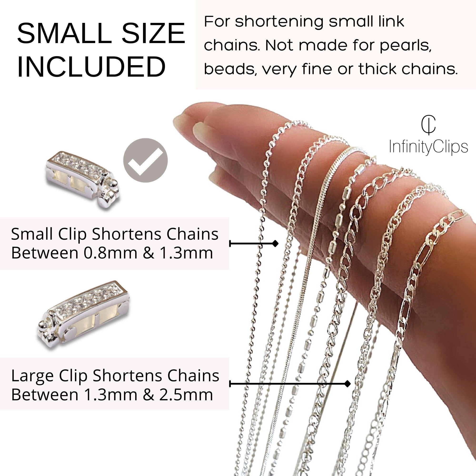 Infinity Clips Necklace Shortener, Chain Shortener, Clasp for Necklace,  Shortener Clasp, Crystal Butterfly Necklace Accent, Style 1 White 